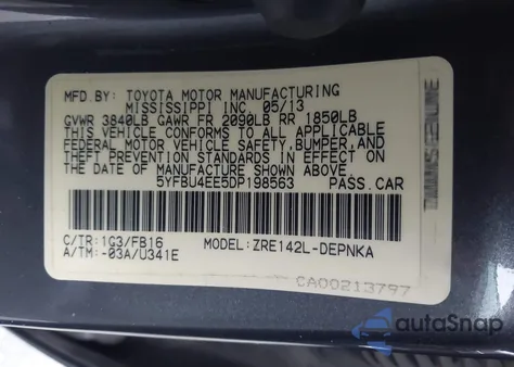 2013 Toyota Corolla Le z USA, uszkodzony, nr VIN 5YFBU4EE5DP198563